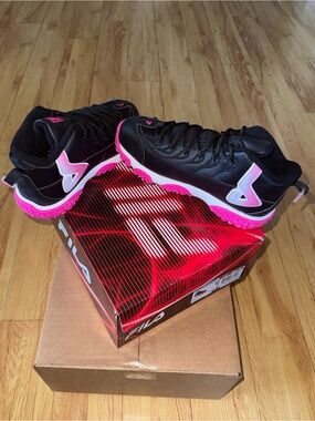 Fila Kids Wide Black and Hot Pink Low-Top Athletic Sneakers